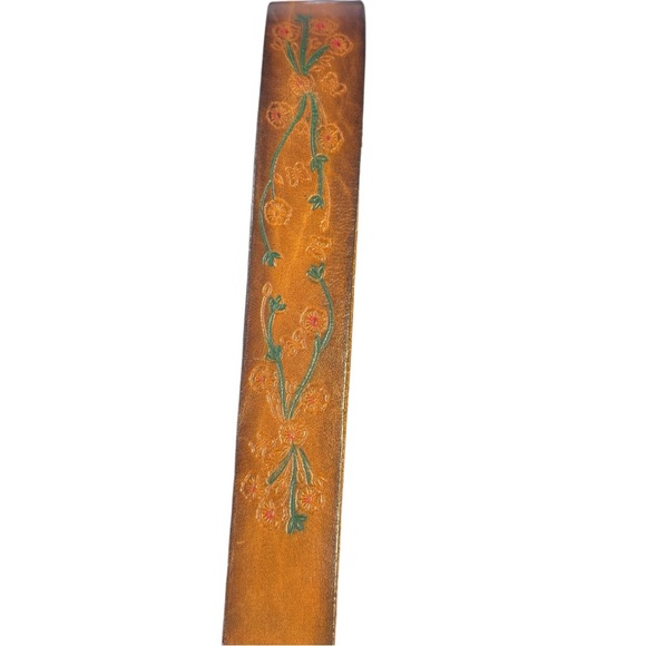 Vintage Hand Painted Leather Latigo Cowhide Belt Floral Western Y2K Boho Size 32 - Picture 6 of 13